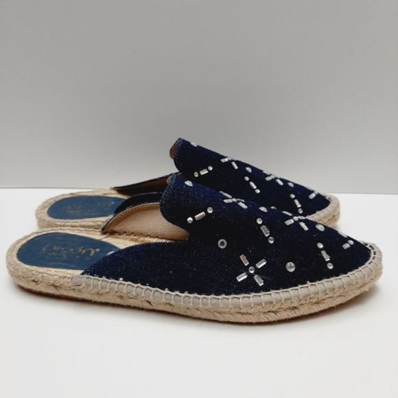 PICON Spain Handmade Rope Espadrille Mules Flat Slip-On Gem Floral Denim Sz 8 - Picture 3 of 12